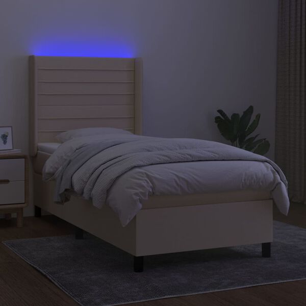 vidaXL Κρεβάτι Boxspring με Στρώμα & LED Κρεμ 80x200 εκ. Υφασμάτινο
