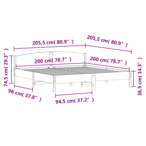 vidaXL Σκελετός Κρεβατιού Χωρίς Στρώμα 200x200 εκ Μασίφ Ξύλο Πεύκου