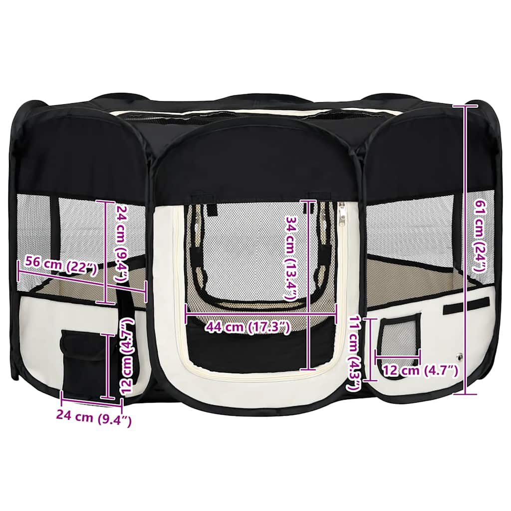 vidaXL Πάρκο Σκύλου Πτυσσόμενο Μαύρο 145x145x61 εκ. με Σάκο Μεταφοράς