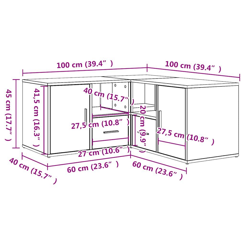 vidaXL Ντουλάπι Γωνιακό Γκρι Σκυροδέματος 160x40x45εκ. Επεξ. Ξύλο