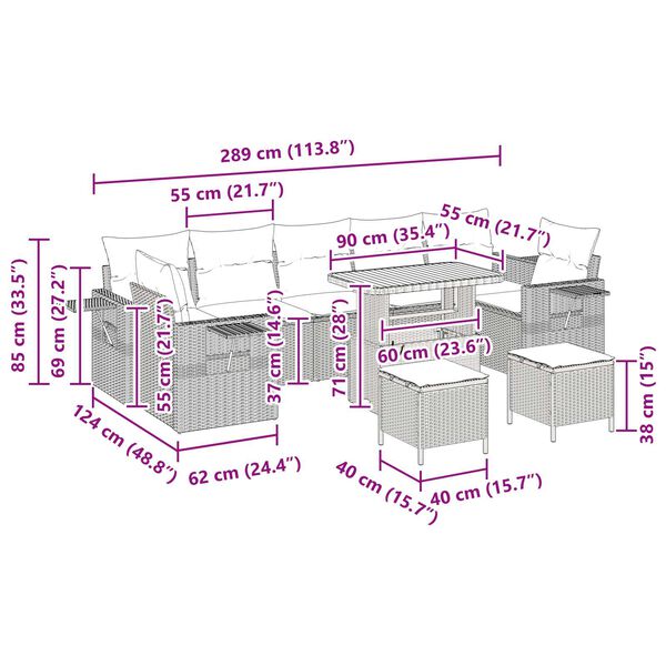 vidaXL Σετ Καναπέ Κήπου 10 pcs Γκρι συνθετικό ρατάν