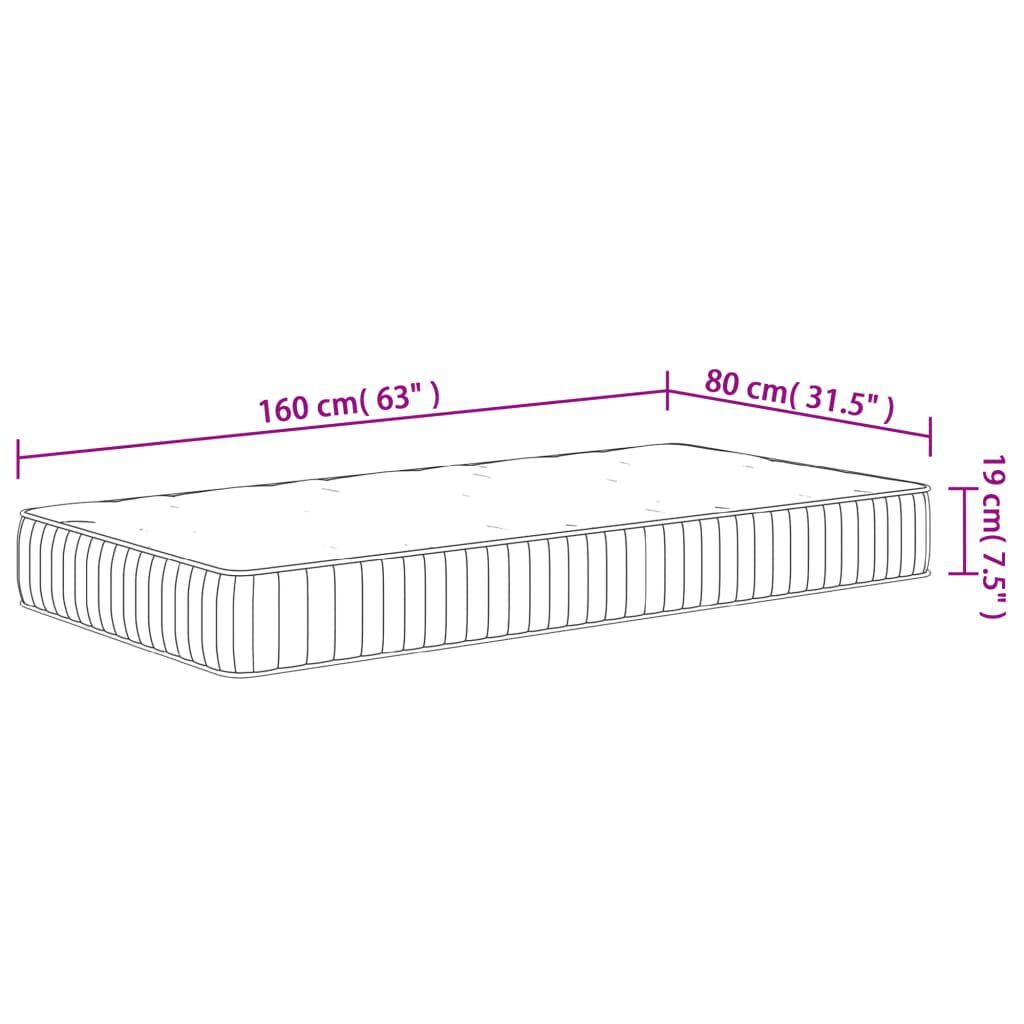 vidaXL Στρώμα με Pocket Springs για Παιδιά Μεσαία Σκληρότητα 80x160εκ.