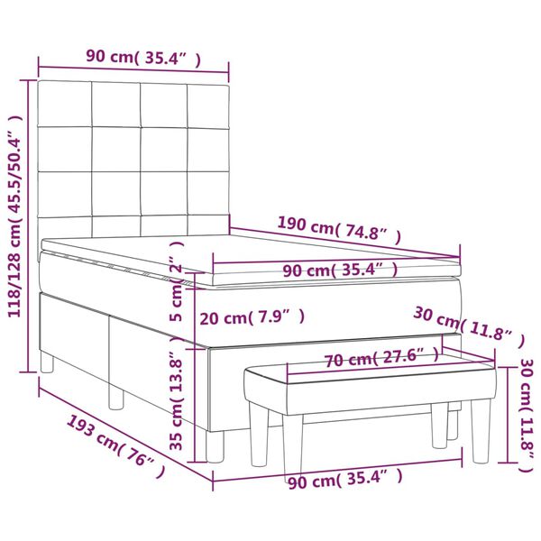 vidaXL Κρεβάτι Boxspring με Στρώμα Σκούρο Μπλε 90x190 εκ. Βελούδινο