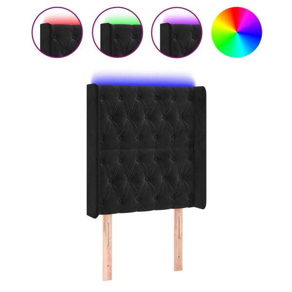 vidaXL Κεφαλάρι Κρεβατιού LED Μαύρο 83x16x118/128εκ. Βελούδινο