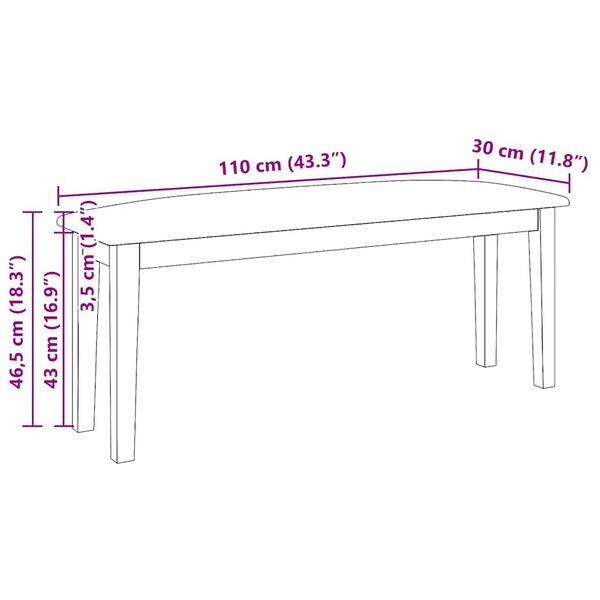 Πάγκος vidaXL 110 cm μασίφ ξύλο καουτσούκ