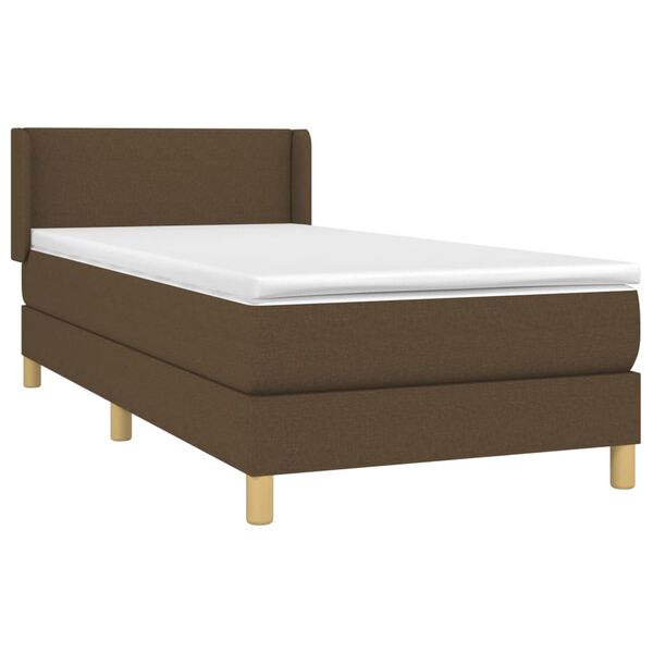 vidaXL Κρεβάτι Boxspring με Στρώμα Σκούρο Καφέ 90x190 εκ. Υφασμάτινο