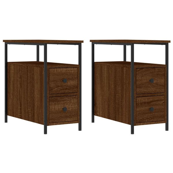 vidaXL Κομοδίνα 2 τεμ. Καφέ Δρυς 30 x 60 x 60 εκ. από Επεξεργ. Ξύλο