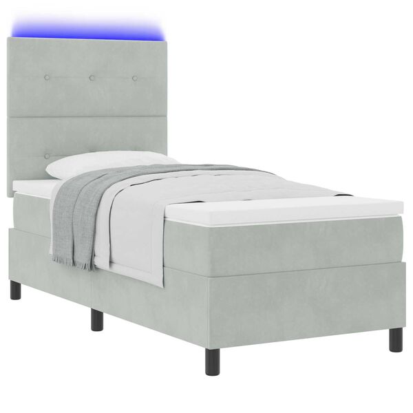 vidaXL Κρεβάτι με Στρώμα & LED Φως Γκρι 100x200 εκ. Βελούδο