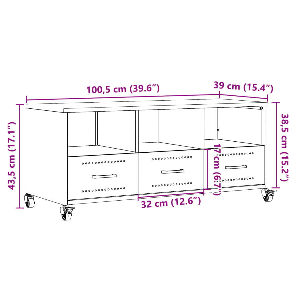vidaXL Έπιπλο Τηλεόρασης Πράσινο Λαδί 100,5x39x43,5 εκ. από Ατσάλι