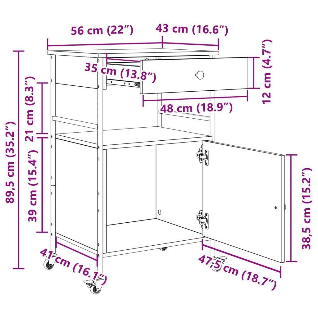 vidaXL Καλάθι Κουζίνας Μαύρης Δρυός 56x43x89.5 εκ. Κατασκευασμένο Ξύλο