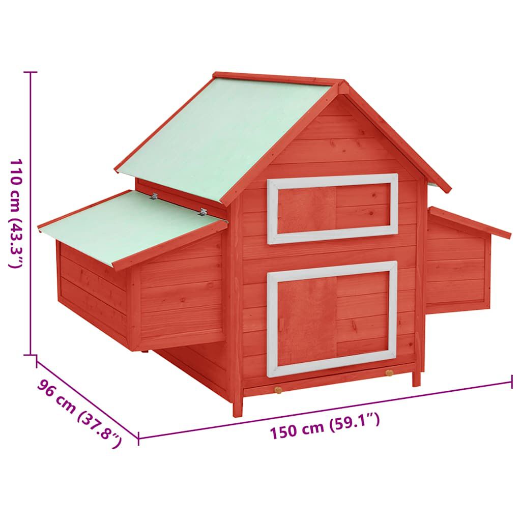 vidaXL Κοτέτσι Κόκκινο & Λευκό 150x96x110 εκ. από Μασίφ Ξύλο Ελάτης