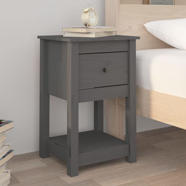 vidaXL Κομοδίνα 2 τεμ. Γκρι 40 x 35 x 61,5 εκ. από Μασίφ Ξύλο Πεύκου