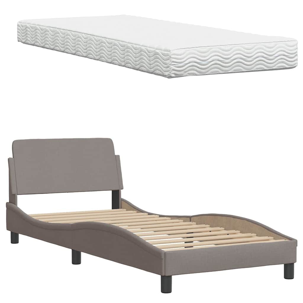vidaXL Κρεβάτι με Στρώμα Taupe 90x190 εκ.Υφασμάτινο