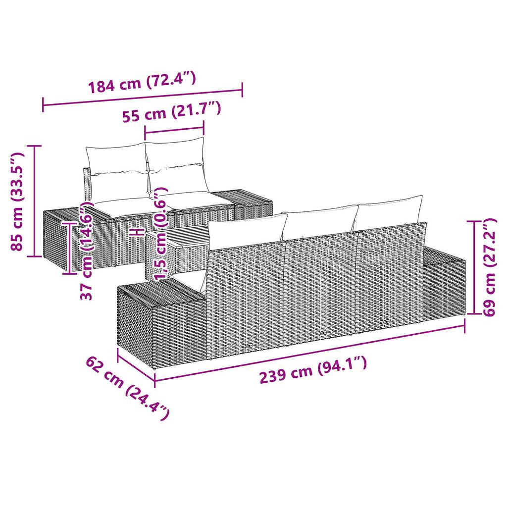 vidaXL Σετ Καναπέ Κήπου 6 pcs μπεζ και ανοιχτό γκρι