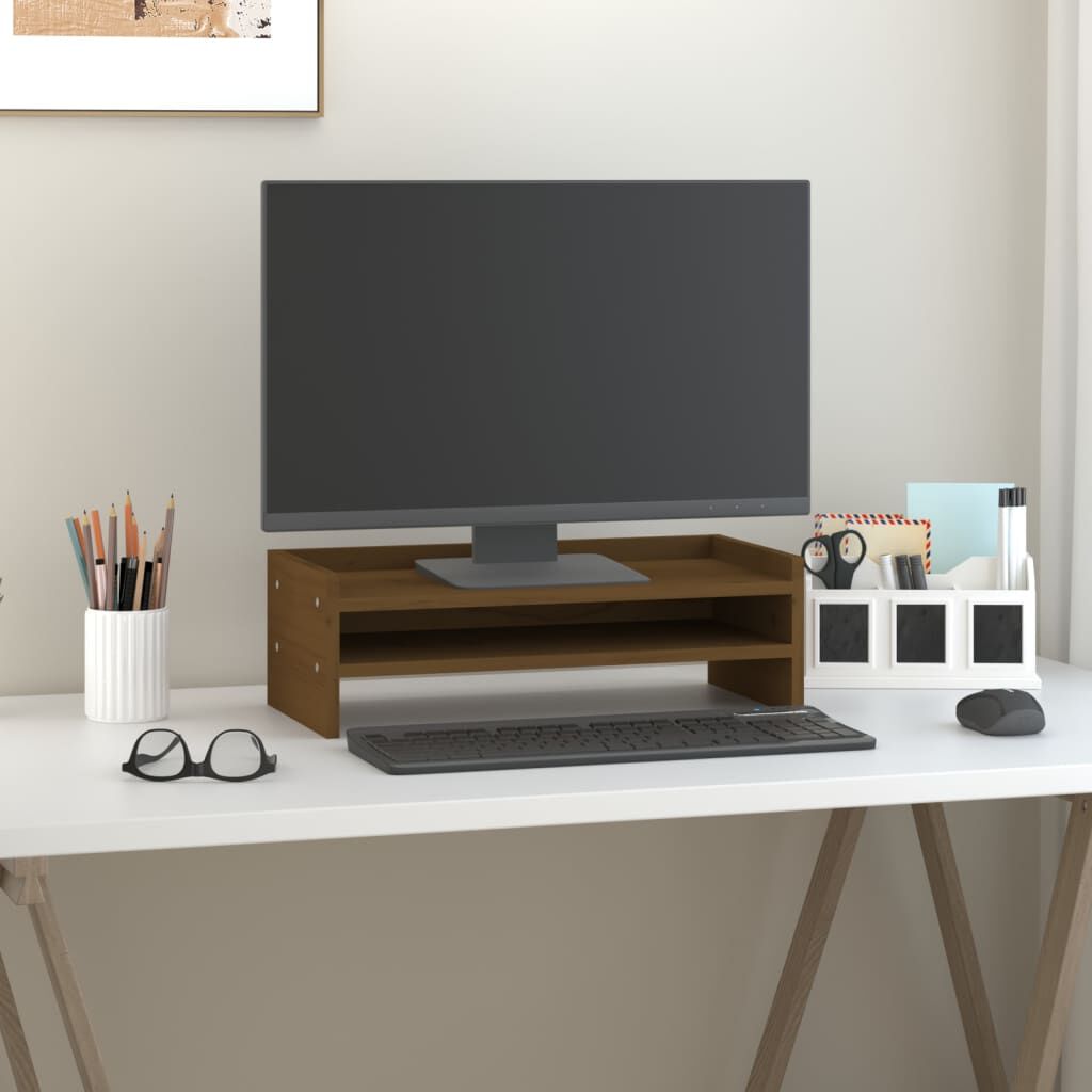 vidaXL Βάση Οθόνης Καφέ Μελί 50x24x16 εκ. από Μασίφ Ξύλο Πεύκου