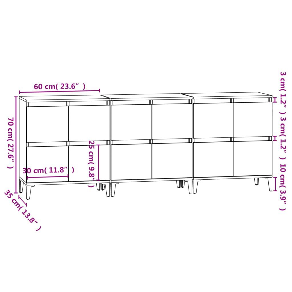 vidaXL Ντουλάπια 3 τεμ. Λευκό 60x35x70 εκ. Επεξεργασμένο Ξύλο