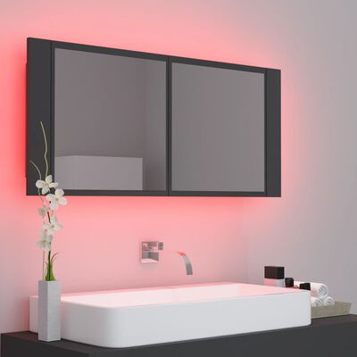 vidaXL Ντουλάπι Μπάνιου με Καθρέφτη και Φωτισμό LED Γκρι Ακρυλικός
