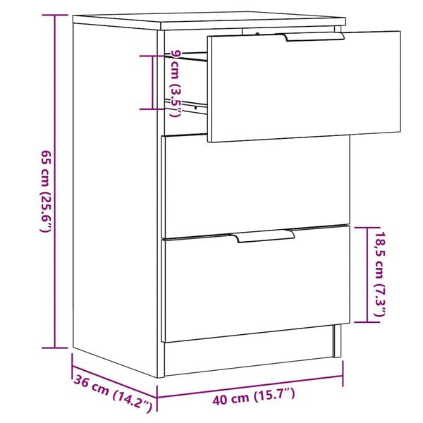 vidaXL Κομοδίνο Αρτισιανή Δρυς 40x36x65 εκ. από Επεξεργασμένο Ξύλο