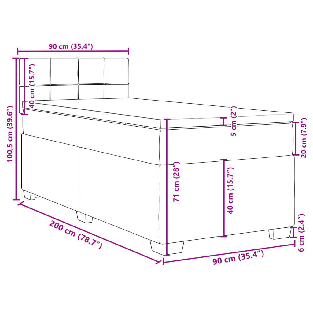 vidaXL Κρεβάτι Boxspring με Στρώμα Μαύρο 90x200 εκ. Βελούδινο