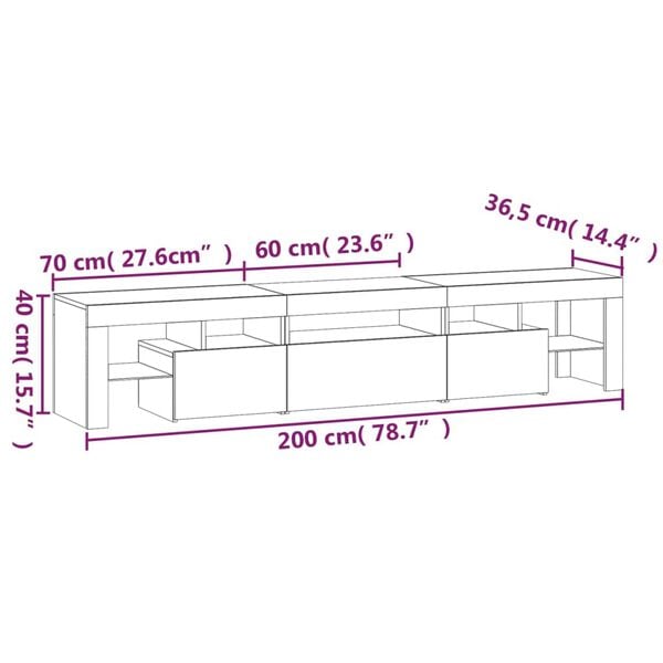 vidaXL Έπιπλο Τηλεόρασης με LED Μαύρο 200x36,5x40 εκ.