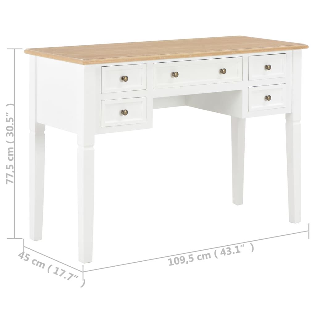 vidaXL Γραφείο Λευκό 109,5 x 45 x 77,5 εκ. Ξύλινο