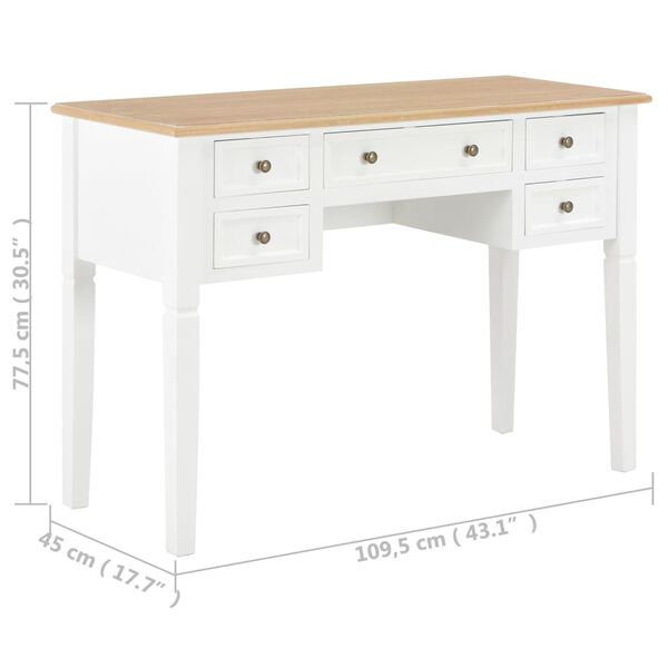 vidaXL Γραφείο Λευκό 109,5 x 45 x 77,5 εκ. Ξύλινο