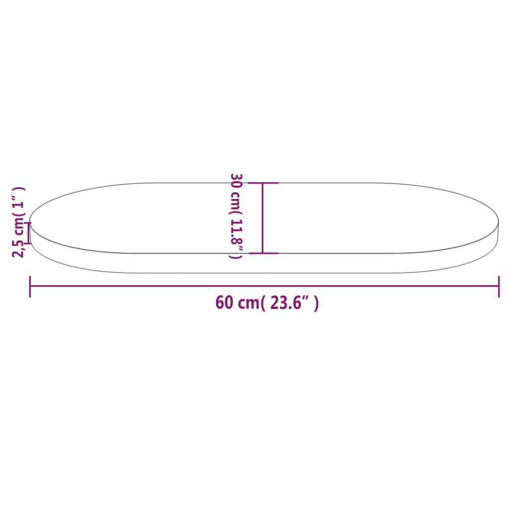 vidaXL Επιφάνεια Τραπεζιού Οβάλ 60x30x2,5 εκ. από Μασίφ Ξύλο Πεύκου