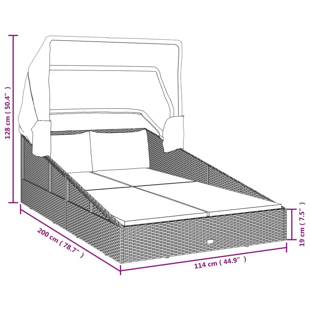 vidaXL Ξαπλώστρα με Πτυσσόμενη Οροφή Καφέ 200x114x128 εκ. Συνθ. Ρατάν