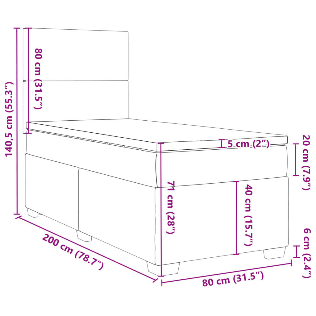 vidaXL Κρεβάτι Boxspring με Στρώμα Σκούρο Πράσινο 80x200 εκ. Βελούδινο
