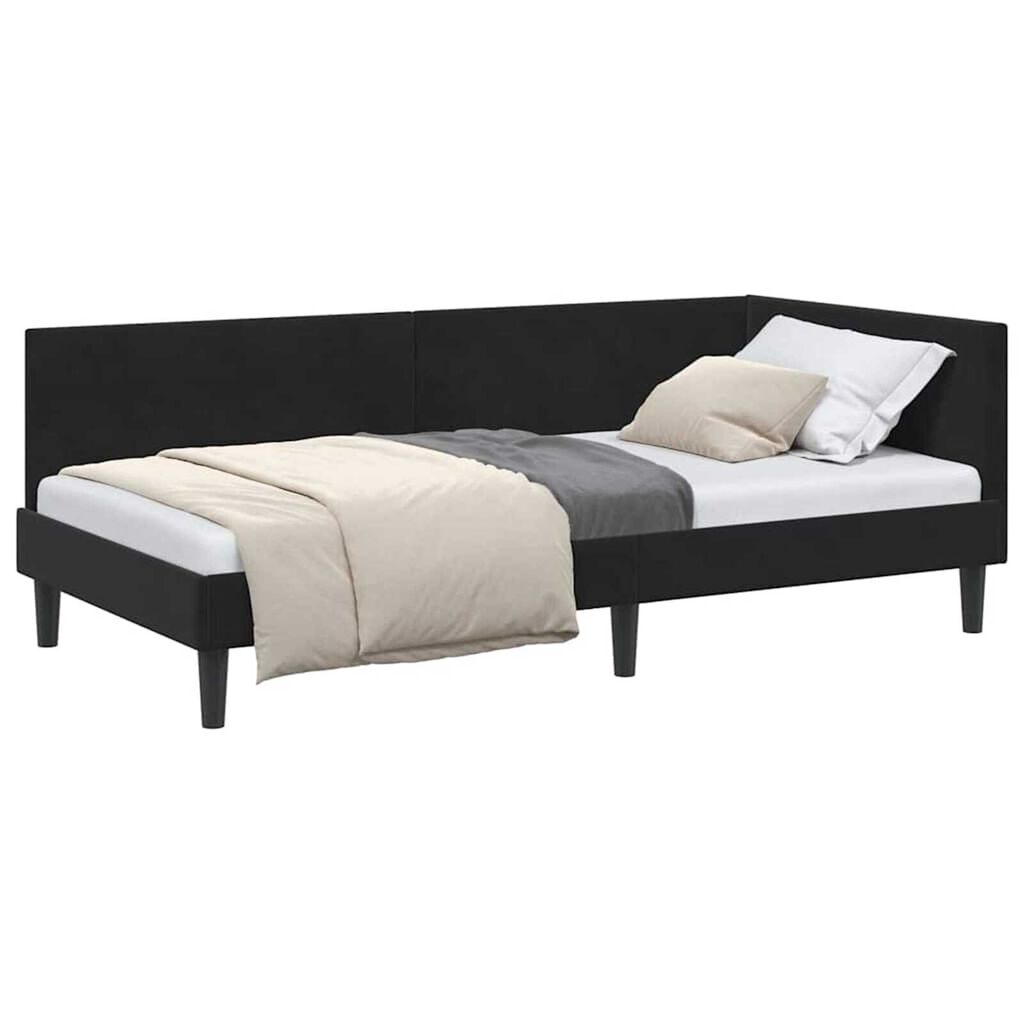 vidaXL Κρεβάτι Γωνίας Μαύρο 90 x 190 cm Βελούδο και Εργοστασιακό ξύλο