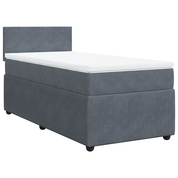vidaXL Κρεβάτι Boxspring με Στρώμα Σκούρο Γκρι 90x200 εκ. Βελούδινο
