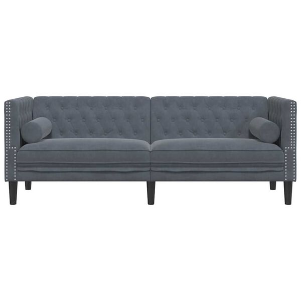 vidaXL Καναπές Chesterfield Σκούρο γκρι 194 x 74.5 x 70.5 εκ. Βελούδο