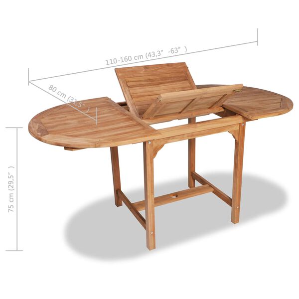 vidaXL Τραπέζι Κήπου Επεκτεινόμενο (110-160)x80x75 εκ. Μασίφ Ξύλο Teak