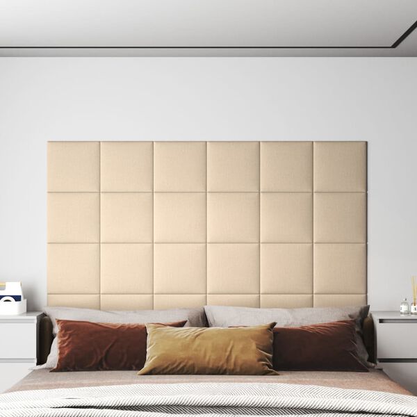 vidaXL Πάνελ Τοίχου 12 τεμ. Κρεμ 30 x 30 εκ. 1,08 μ² Υφασμάτινα