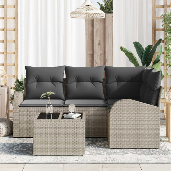vidaXL Σετ Καναπέ Κήπου με μαξιλάρι 5 pcs Ανοιχτό γκρι Πολυ ράταν