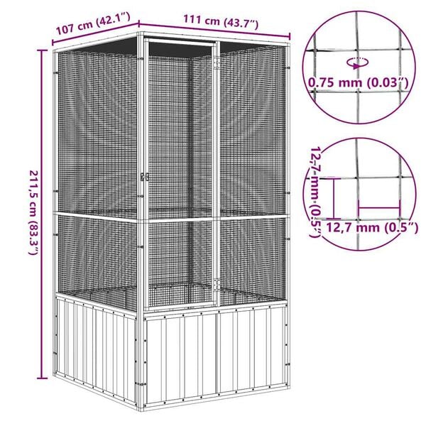 vidaXL Κλουβί Πουλιών Ανθρακί 111x107x211,5 εκ από Γαλβανισμένο Χάλυβα