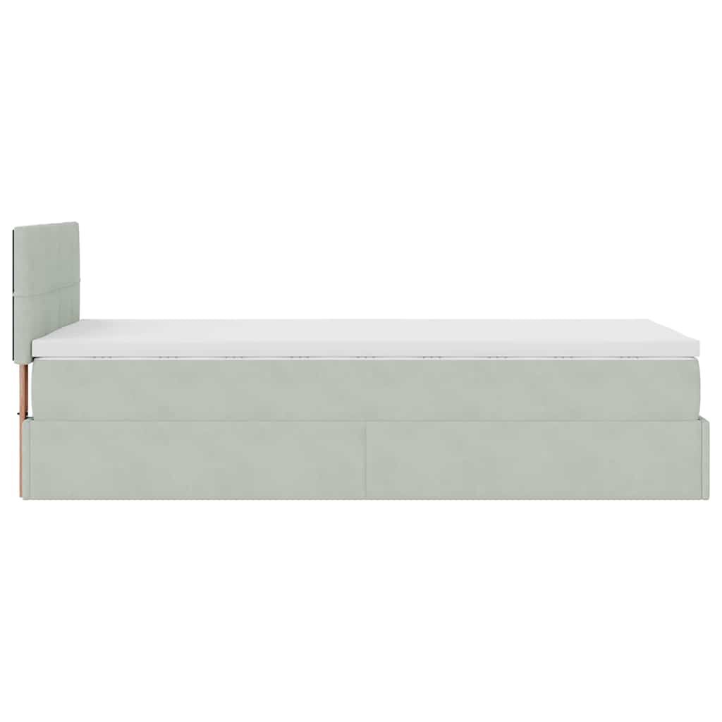 vidaXL Οθωμανικό κρεβάτι με στρώμα&LEDs Ανοιχτό γκρι 90x200cm Βελούδο
