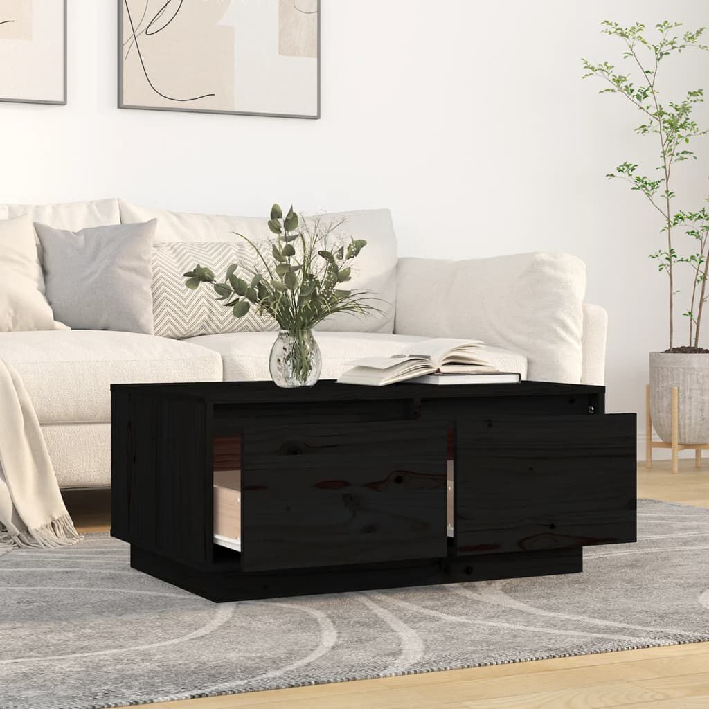 vidaXL Τραπεζάκι Σαλονιού Μαύρο 80 x 50 x 35 εκ. από Μασίφ Ξύλο Πεύκου
