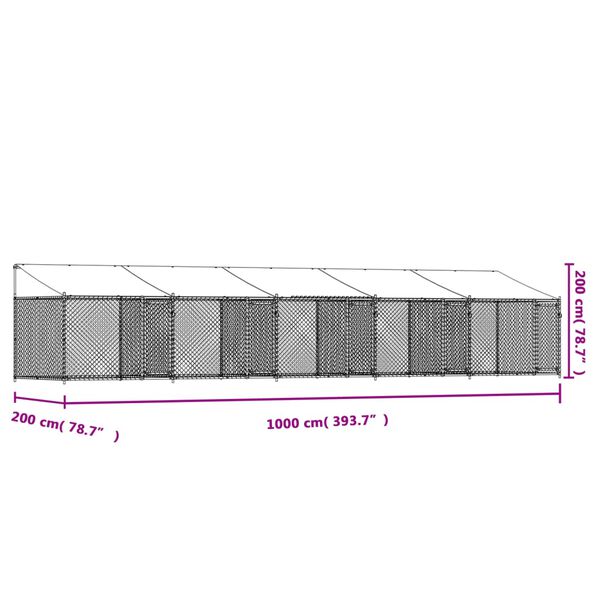 vidaXL Κλουβί Σκύλου με Οροφή και Πόρτες Γκρι 10x2x2 μ. Γαλβ. Χάλυβας