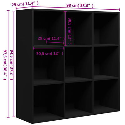 vidaXL Βιβλιοθήκη Μαύρη 98 x 30 x 98 εκ. από Μοριοσανίδα