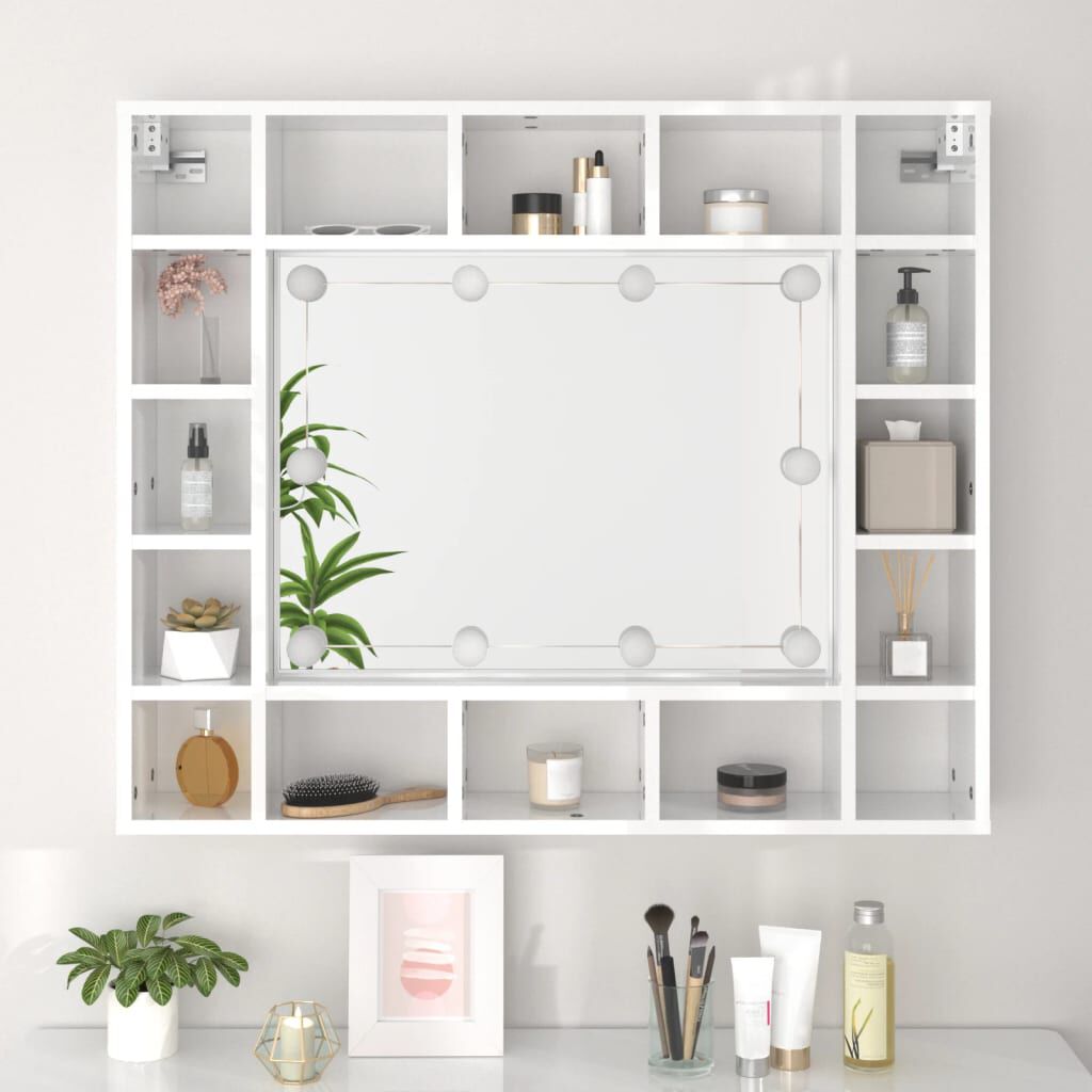 vidaXL Έπιπλο Καθρέπτη με LED Γυαλιστερό Λευκό 91x15x76,5 εκ.