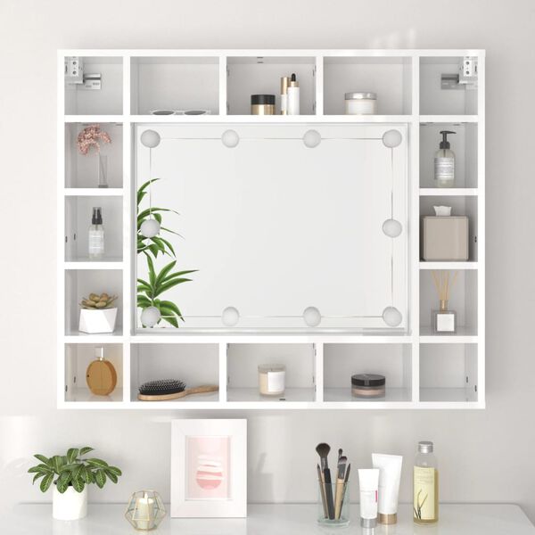 vidaXL Έπιπλο Καθρέπτη με LED Γυαλιστερό Λευκό 91x15x76,5 εκ.