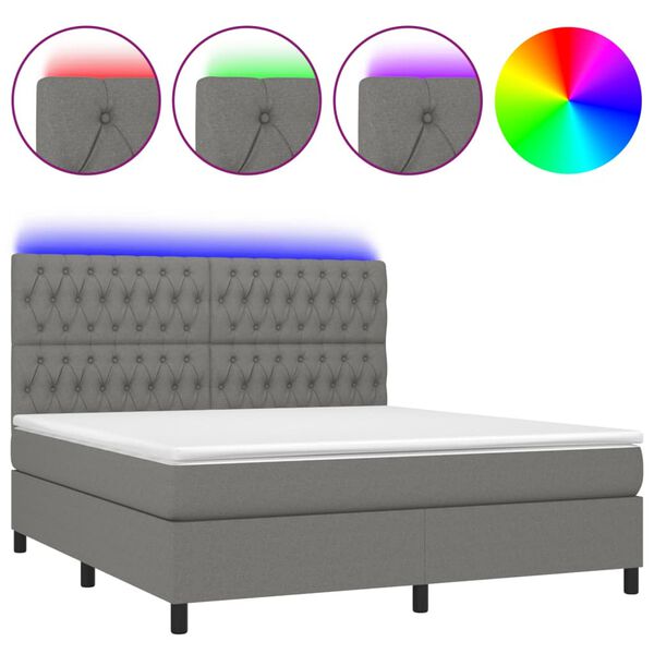 vidaXL &Kappa;&rho;&epsilon;&beta;ά&tau;&iota; Boxspring &mu;&epsilon; &Sigma;&tau;&rho;ώ&mu;&alpha; & LED &Sigma;&kappa;.&Gamma;&kappa;&rho;&iota; 160x200 &epsilon;&kappa; &Upsilon;&phi;&alpha;&sigma;&mu;ά&tau;&iota;&nu;&omicron;