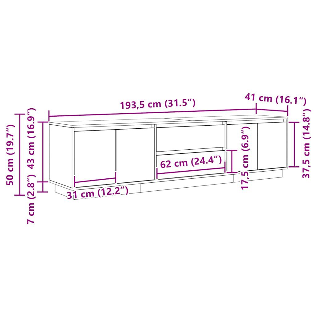vidaXL Έπιπλο Τηλεόρασης με LED Λευκό 193,5x41x50 εκ.
