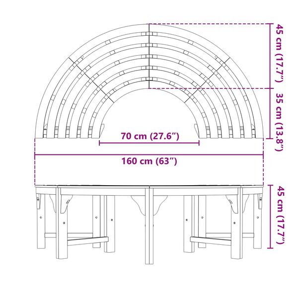 vidaXL Εξωτερική Παγκάκι Δέντρου Ημιστρογγυλό 160 εκ Μασίφ Ξύλο Ευκαλύπτου