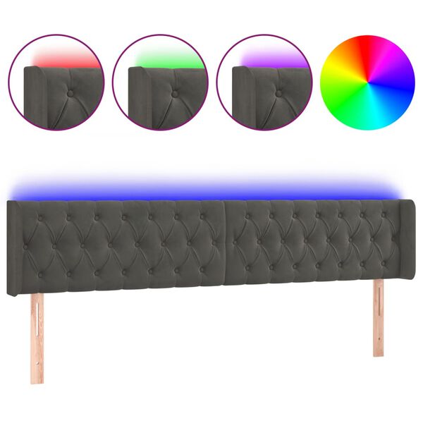 vidaXL Κεφαλάρι Κρεβατιού LED Σκούρο Γκρι 183x16x78/88 εκ. Βελούδινο