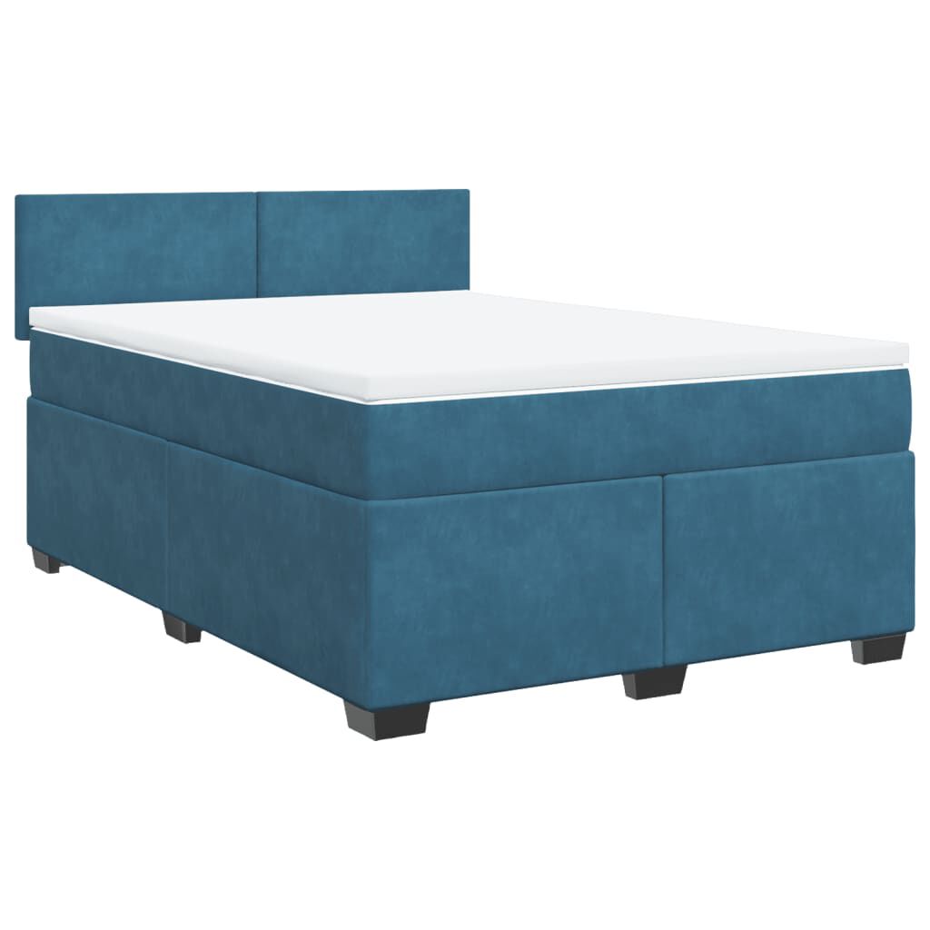 vidaXL Κρεβάτι Boxspring με Στρώμα Μπλε 140x190 εκ. Βελούδινο