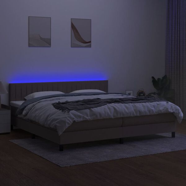 vidaXL &Kappa;&rho;&epsilon;&beta;ά&tau;&iota; Boxspring &mu;&epsilon; &Sigma;&tau;&rho;ώ&mu;&alpha; & LED Taupe 200x200 &epsilon;&kappa;. &Upsilon;&phi;&alpha;&sigma;&mu;ά&tau;&iota;&nu;&omicron;