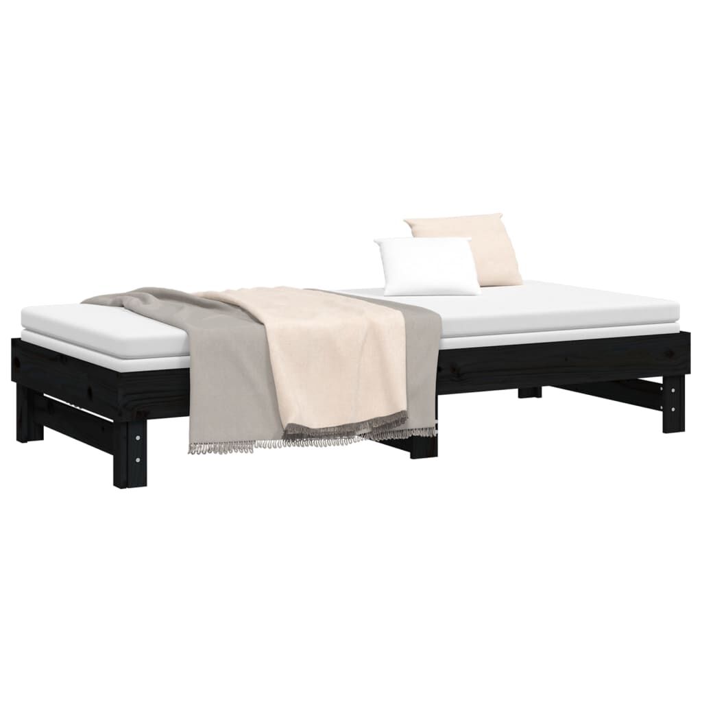 vidaXL Καναπές Κρεβάτι Συρόμενος Μαύρος 2x(90x200) εκ. από Μασίφ Πεύκο