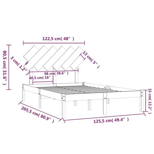 vidaXL Πλαίσιο Κρεβατιού 120 x 200 εκ. από Μασίφ Ξύλο